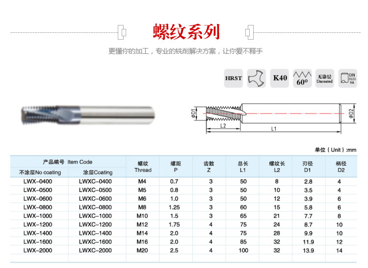 全牙合金钨钢铣牙刀