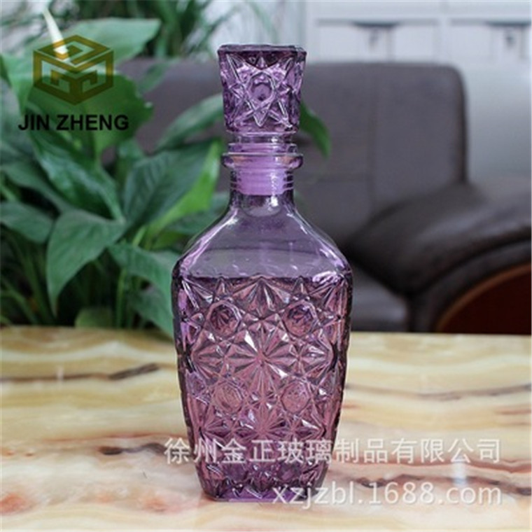 紫色奢華歐美款洋酒/紅酒玻璃分酒器醒酒器可定制浮雕